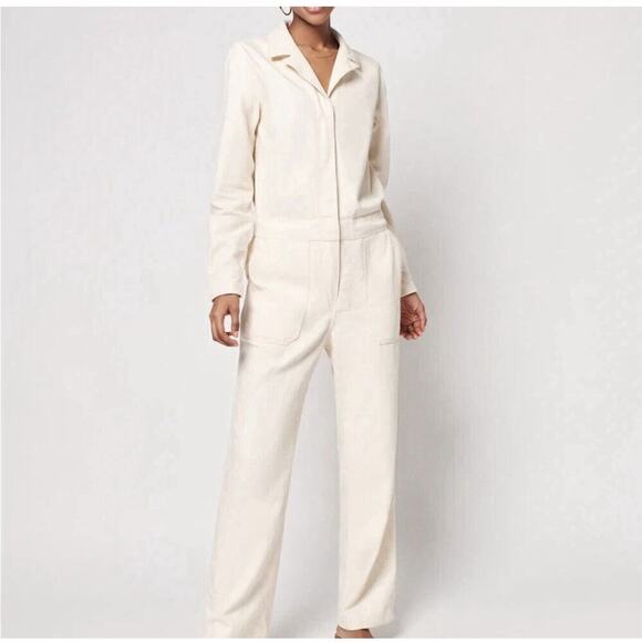 Faherty Women's L Overland Twill Jumpsuit Natural Cream White Boiler Utilitarian - Picture 2 of 6